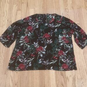 Floral Blouse - Rose & Olive Black and Red